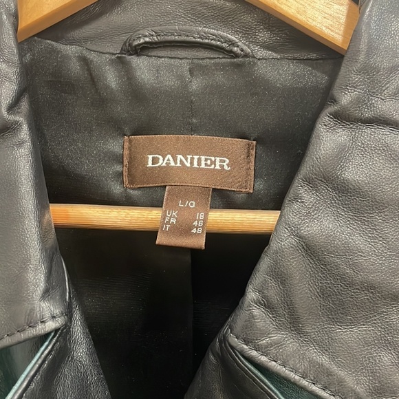Danier Genuine Leather black and green Jacket Moto Style women’s large - Picture 2 of 13